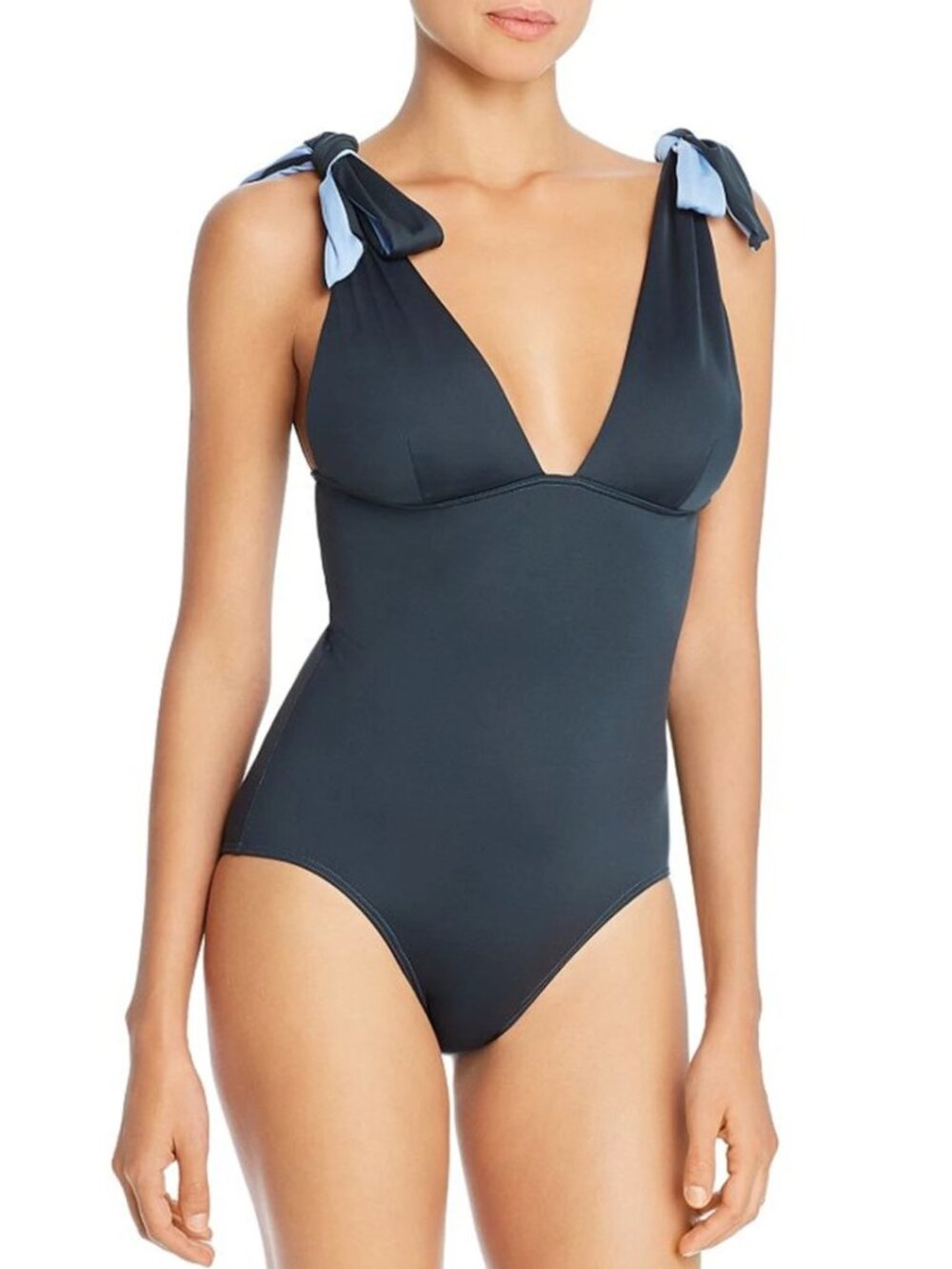 Mei Lange Eve Bow Dark Green Shoulder Tie One Piece Maillot Swimsuit Size M NWT